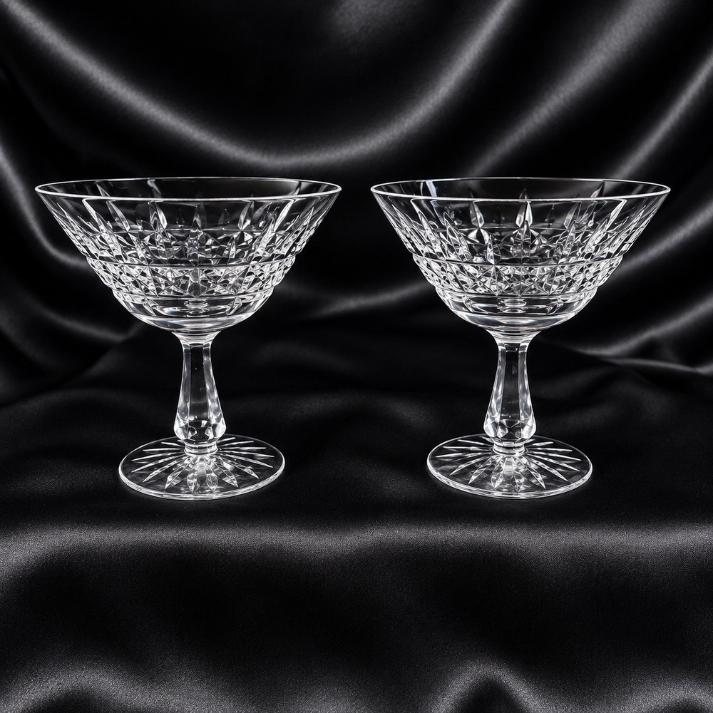 2 Waterford Signed Kylemore Crystal Champagne Tall Sherbet Glasses Ireland